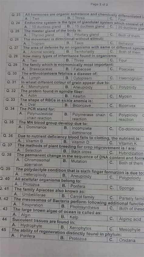 Kppsc Subject Specialist Sst Biology Past Paper