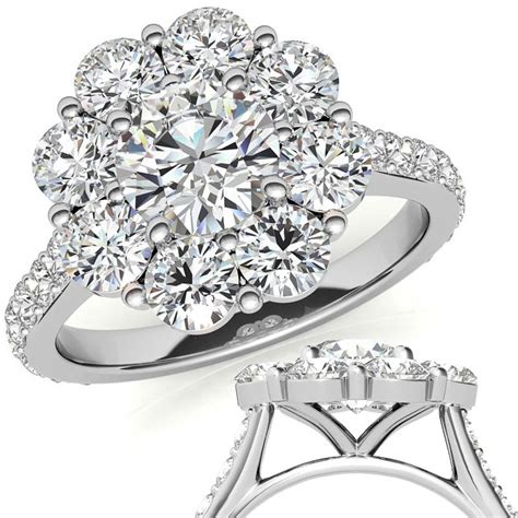 Round Flower Halo Moissanite Engagement Ring - eng242 - MoissaniteCo.com