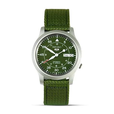 Seiko 5 Green Dial Green Nylon Strap Mens Watch Snk805