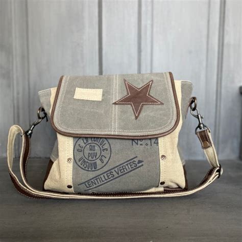 New Myra Bag Vintage Star Canvas Shoulder Bag Leather Purse Etsy