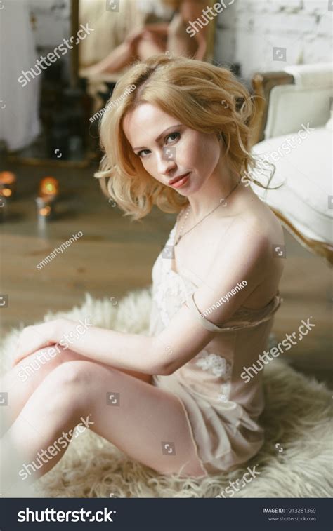 Beautiful Blonde Woman Sexy White Lingerie Stock Photo 1013281369 Shutterstock
