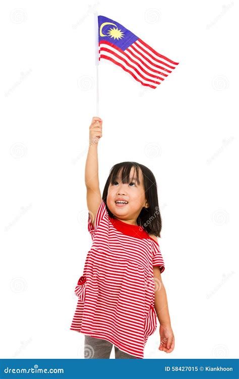 Asian Chinese Little Girl With Malaysia Flag Stock Photo