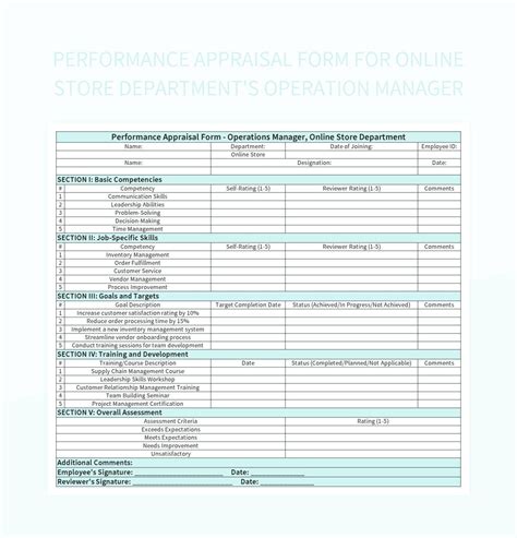 Performance Appraisal Form For Online Store Departments Operation