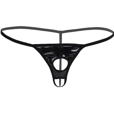 Inlzdz Micro String Ficelle Homme Sexy Ouvert G String T Back Bikini Thong Cuir Verni M Xxl Noir