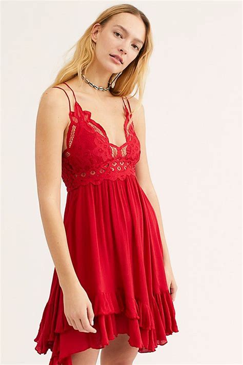 Fp One Adella Slip Red Boho Dress Red Lace Dress Red Mini Dress