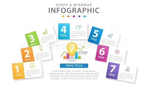 Infografisch 7 Stappen Modern Mindmap Diagram Met Dozen Presentatie Infografisch Vector