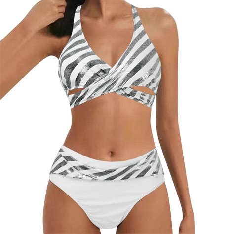 GWAABD Womens Bathing Suit Two Piece Bikini Sets Push Up High Waisted Sequin Stripe Print
