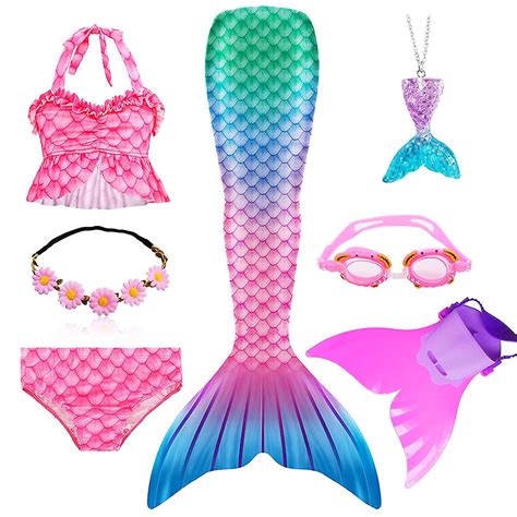 Girls Bathing Suit Mermaid Tails Beach Swimsuit Costumes With Monofins Bikini Swimming Cosplay