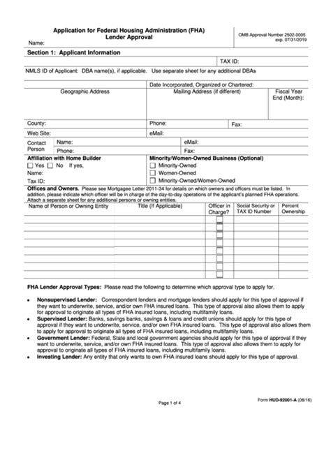 Fillable Form Hud 92001 A Application For Federal Housing