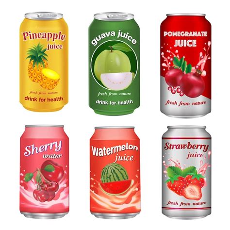 Premium Vector | Including canned fruit juice set