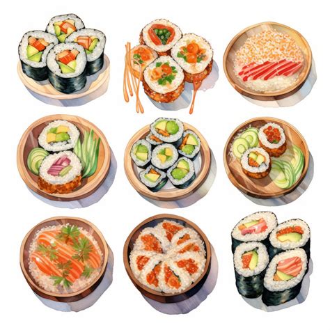 Premium Ai Image Japanese Sushi Drawings On Plates Realistic