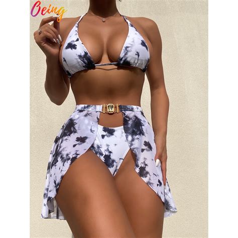 Jual Preorder Oeing Sexy Tie Dye Print Pcs Bikini Lace Up Bra Micro