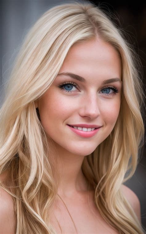 A 20 Year Old Woman With Long Blonde Hair And Blue Eyes Is Taking A