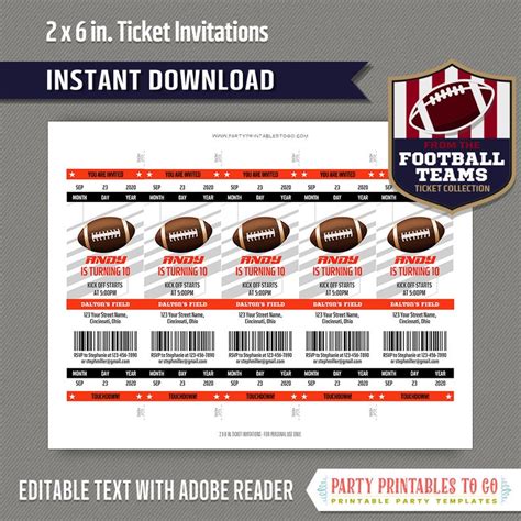 Football Ticket Invitation Template orange and Black - Etsy