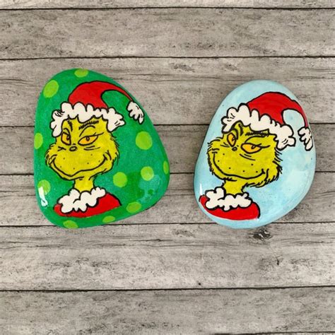 Grinch Christmas Painted Rocks Stone Art Christmas Ts Etsy