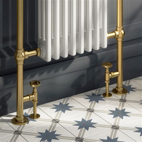 Arezzo Brushed Brass Industrial Style Angled Radiator Valves