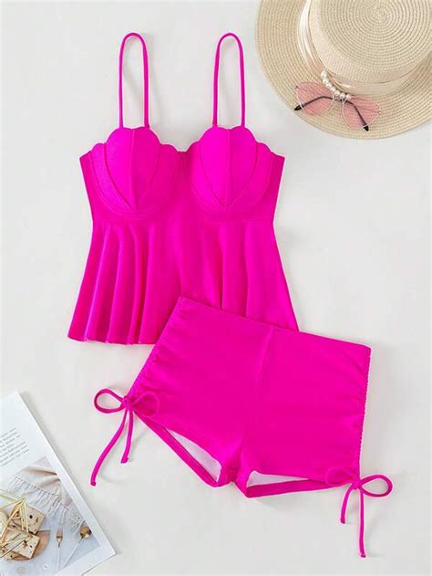 SHEIN Swim Classy Bañador bikini con shorts ribete en abanico push up Moda de Mujer SHEIN México