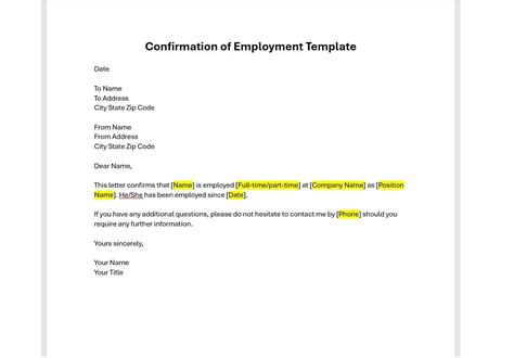 Confirmation Of Employment Letter Template Confirmation Letter