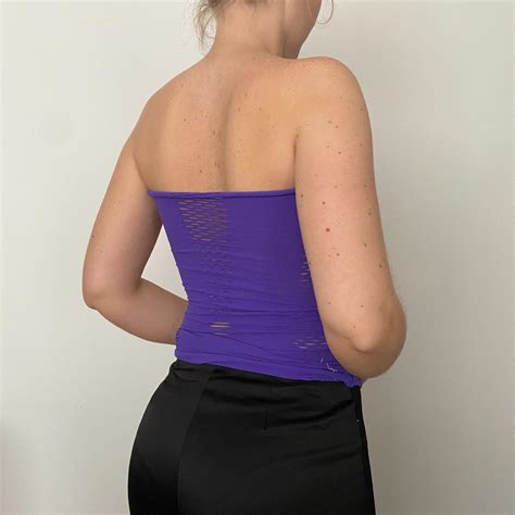 Y K Purple Fishnet Sheer Strapless Top Boob Tube Depop