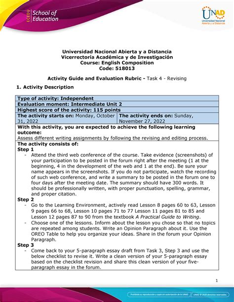 Activity Guide And Evaluation Rubric Unit 3 Task 4 Revising