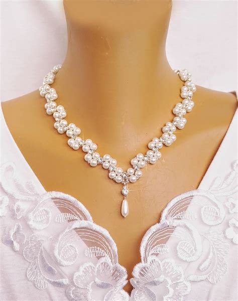 Bride Jewelry Set Rhinestones And Pearl Jewelry Set White Etsy