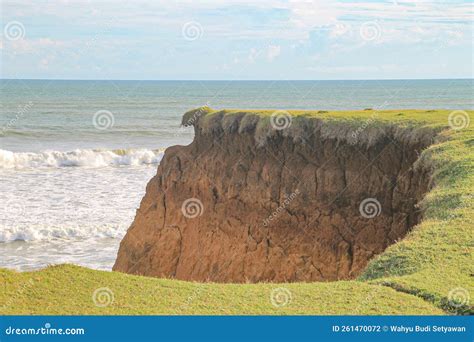 High Cliff With Top Notch Under Top Grass Layer At Bengkulu Indonesia