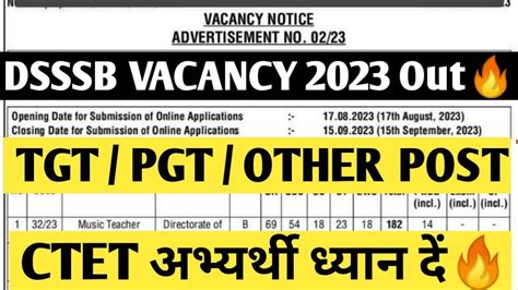 Dsssb Vacancy 2023 Notification Outdsssb Tgt Vacancy Dsssb Pgt