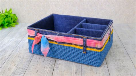 Стильный органайзер из картонной коробки и старых джинсов DIY - YouTube