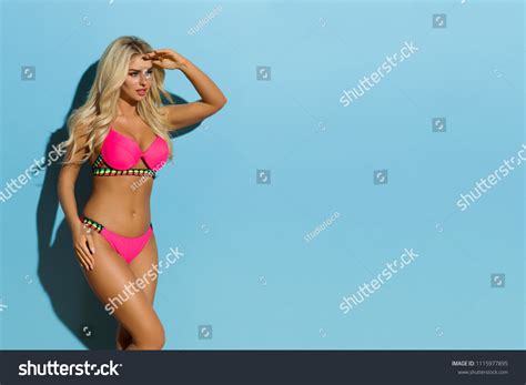 Sexy Blond Woman Pink Bikini Standing Stock Photo Shutterstock