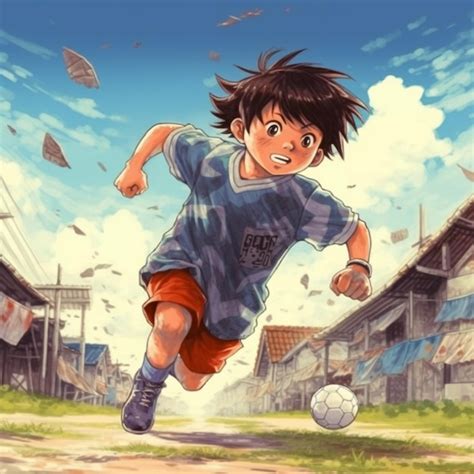 Foto De Anime De Futebol - Menino de anime correndo com bola de futebol na frente de um campo de ...
