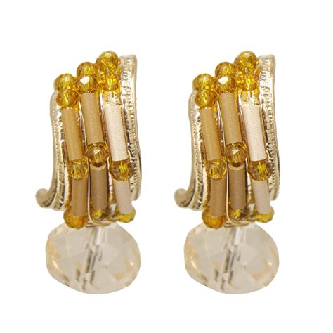 Brinco Bordado A M O Cristais Nude E Vidrilhos Em Tons De Marrom Folheado Em Ouro K