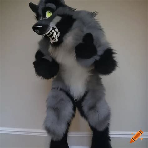 Anthro Fursuit Of A Black Wolf With Grey Accents