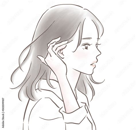 髪をかきあげる女性のイラスト素材 Stock イラスト Adobe Stock