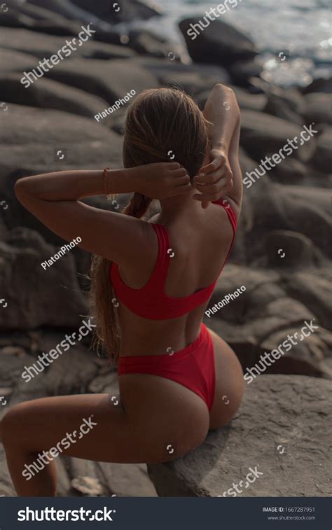 Sexy Body Tanned Brunette Red Bikini Stock Photo Shutterstock