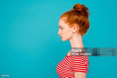 Profile Side View Portrait Of Nice Stylish Adorable Attractive Magnificent Pretty Calm Redhaired