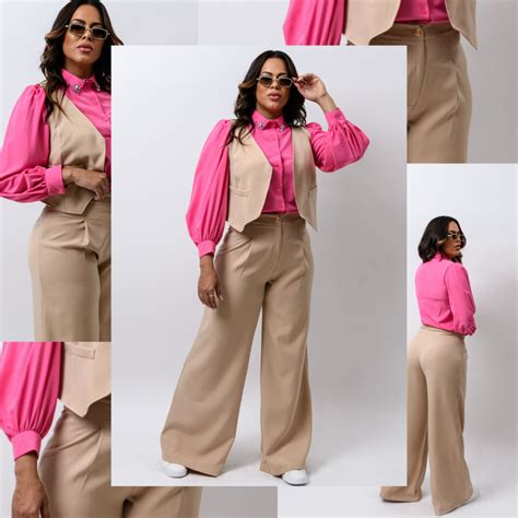 Cal A Pantalona Alfaiataria Feminina Nude Shopee Brasil