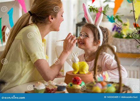Mother And Daughter Celebrating Easter Stock Image Image Of Color