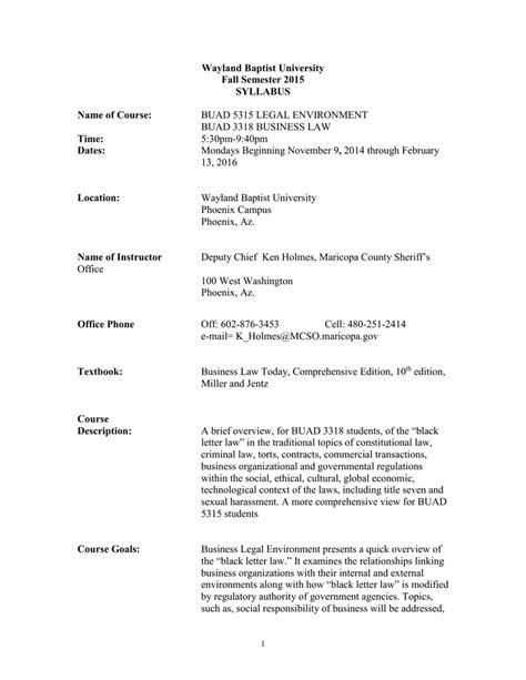 Wayland Baptist University Fall Semester 2015 Syllabus