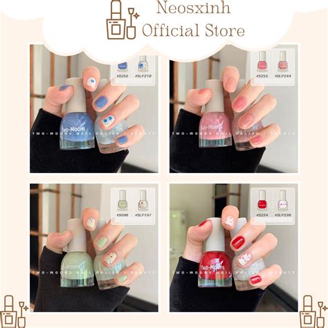 Sơn Móng Tay Two Moons SET 2 LỌ Nước Nude Đen Trắng Kim Tuyến Pastel Tím Xanh 10ml Neosxinh