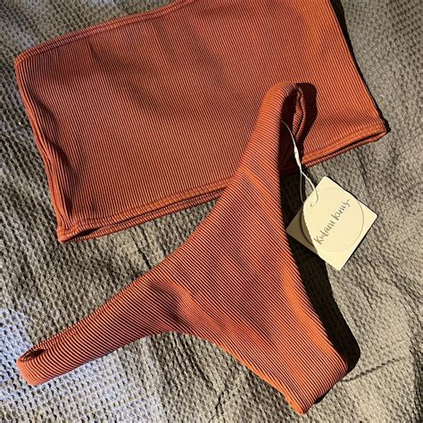 Kulani Kinis Ribbed Bandeau Bikini In Clay No Depop