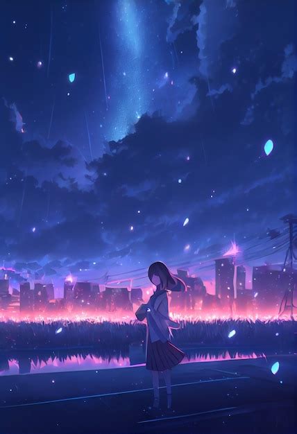 Premium Photo Anime Girl Night Cute Generative Ai