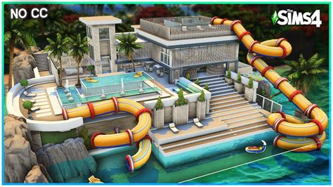 Sims 4 Waterslide Beach Mansion 🌴[no Cc] Sims 4 Speed Build Kate Emerald Youtube