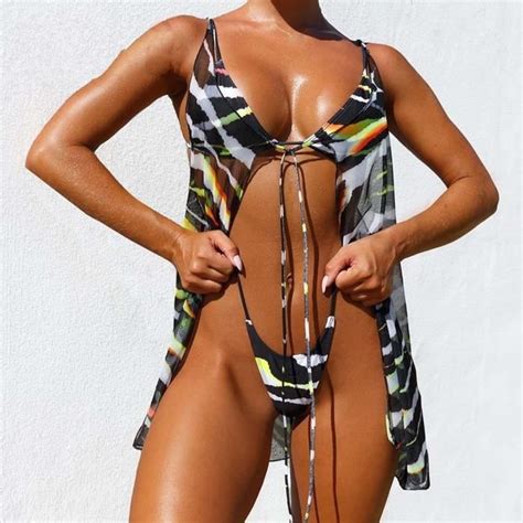 Maillot de bain trois pièces en fil sexy bikini couleur unie confortable pour femmes Multicolor