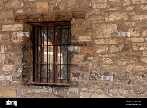 Barred Window In An Old Building Stock Photo Alamy