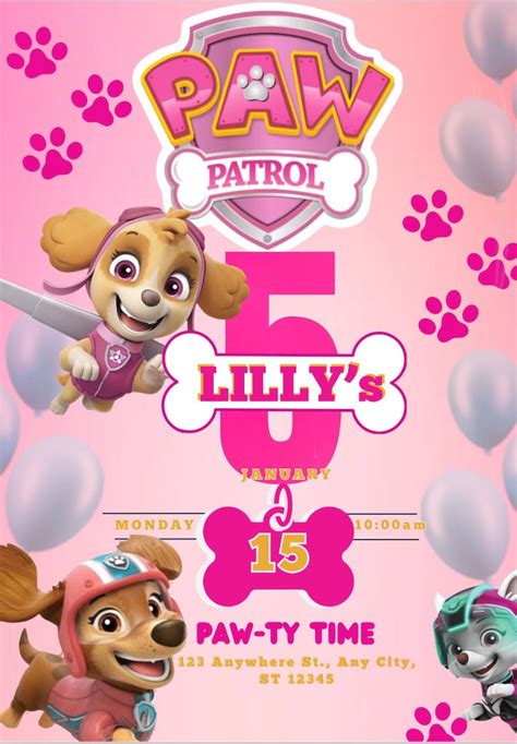 Editable Paw Patrol Birthday Invitation Paw Patrol Birthday Invitation For Girl Instant