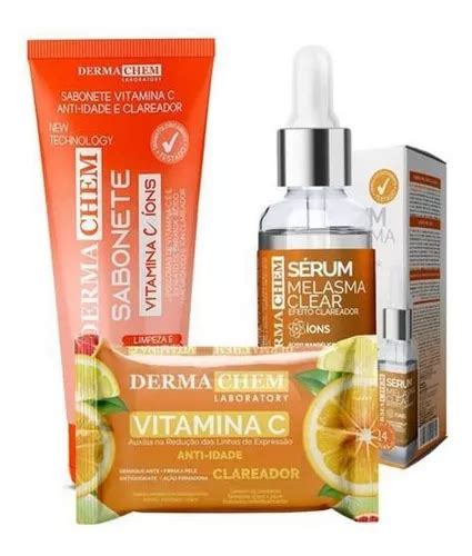 Kit Melasma Clareador Facial Vitamina C Serum Sabonete Lenço