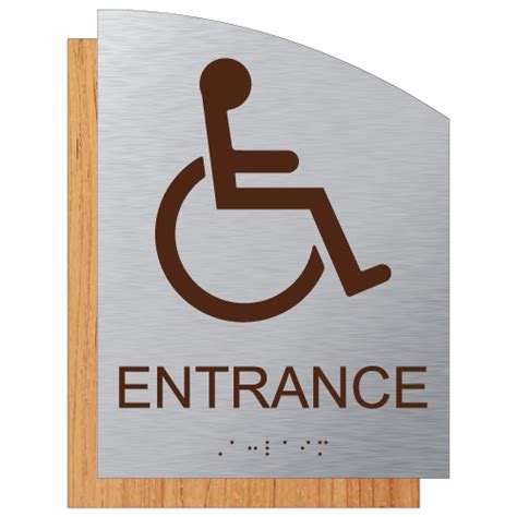 ADA Accessible Entrance Sign - 6.5" x 8.5" - Brushed Aluminum & Wood ...