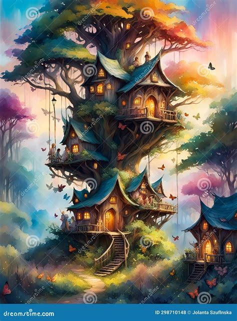 Colorful Fairy Village, Fantasy, Perfect for a Poster. Stock ...