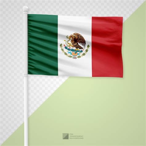 Agitando la bandera de México en un poste de metal blanco aislado sobre