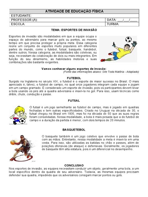Esporte De Invasão Resumo - Atividades sobre Esportes de Invasão | PDF